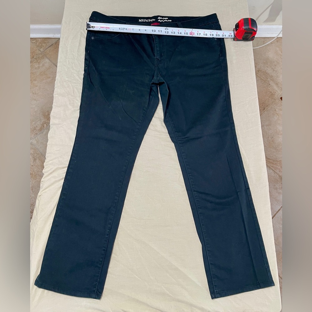 Merona Black Modern Straight Leg Flat Front Pants Women's Cotton Spandex Regular